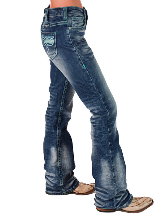 Turquoise Boot Stitch Cowgirl Tuff Jeans
