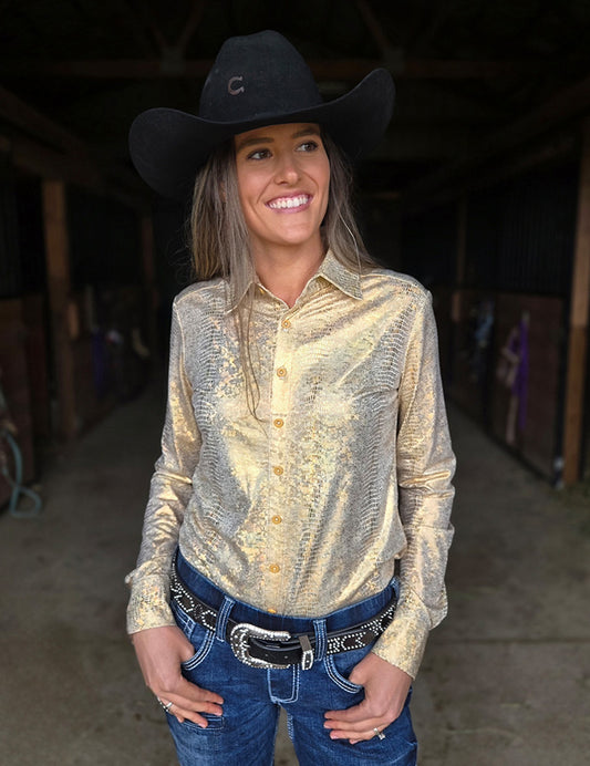 Pullover Button Up  (gold holographic Lightweight And High Stretch) Cowgirl Tuff