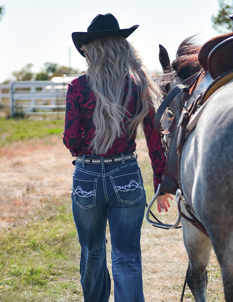 Pullover Button Up  (Black With Red Paisley Lightweight Stretch Jersey) Cowgirl Tuff