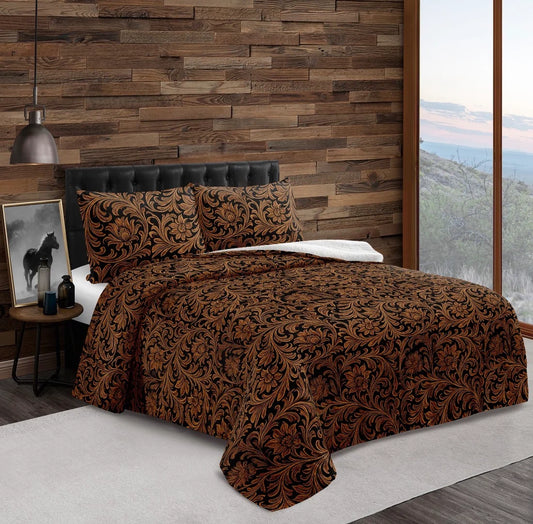 SADDLE VINE 3PC SHERPA BLANKET Queen