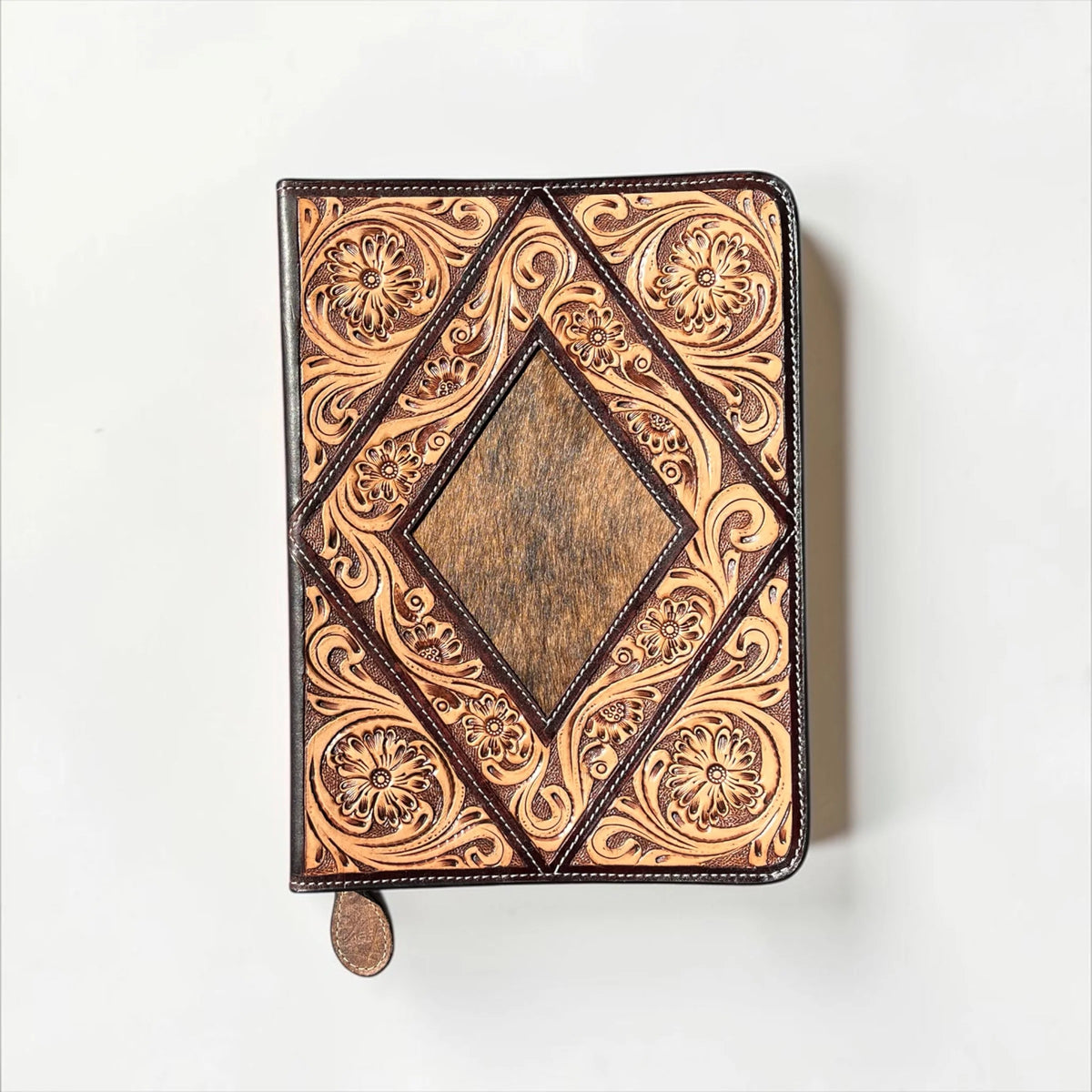 DIAMOND COWHIDE & TOOLED LEATHER BIBLE COVER