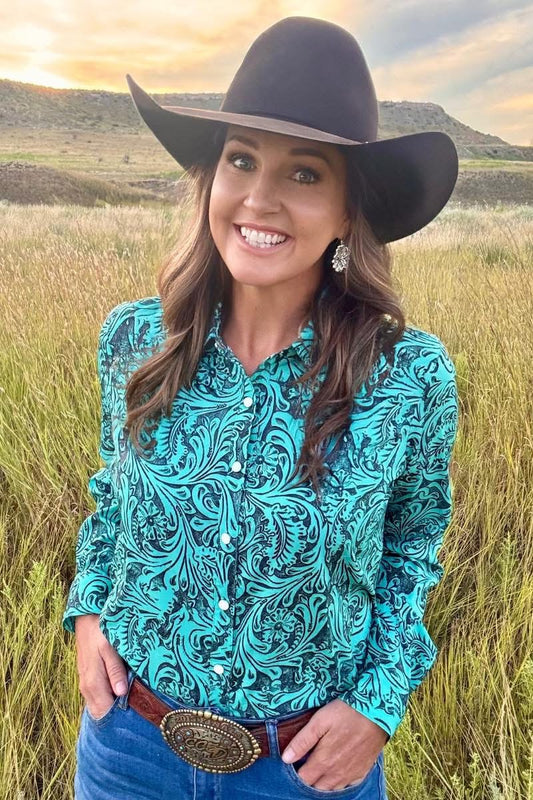 Tooled up in turquoise button up