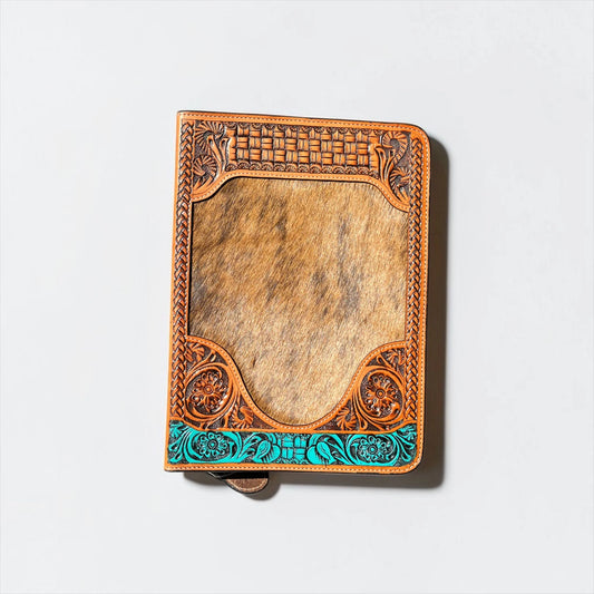 TURQUOISE TOOLED LEATHER & COWHIDE BIBLE COVER