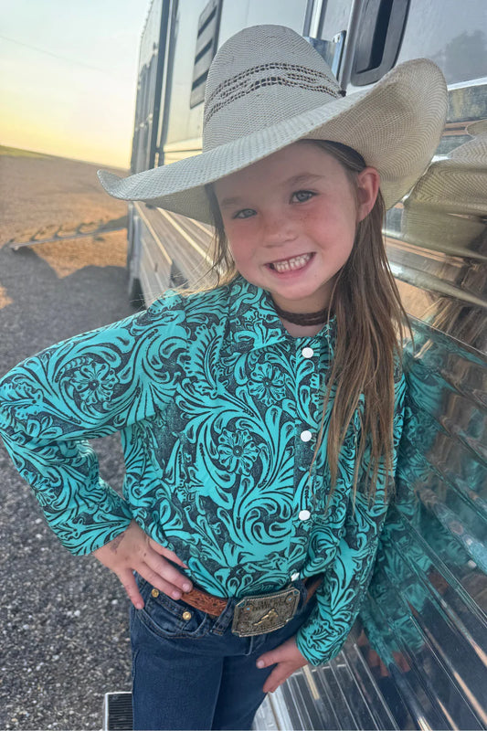 Tooled up in turquoise button up Kids