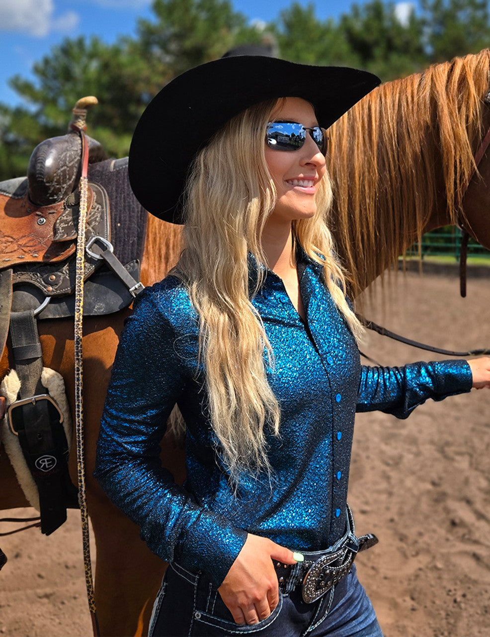 Beautiful Teal Shimmer Stretch Jersey Lightweight Pullover Button Up