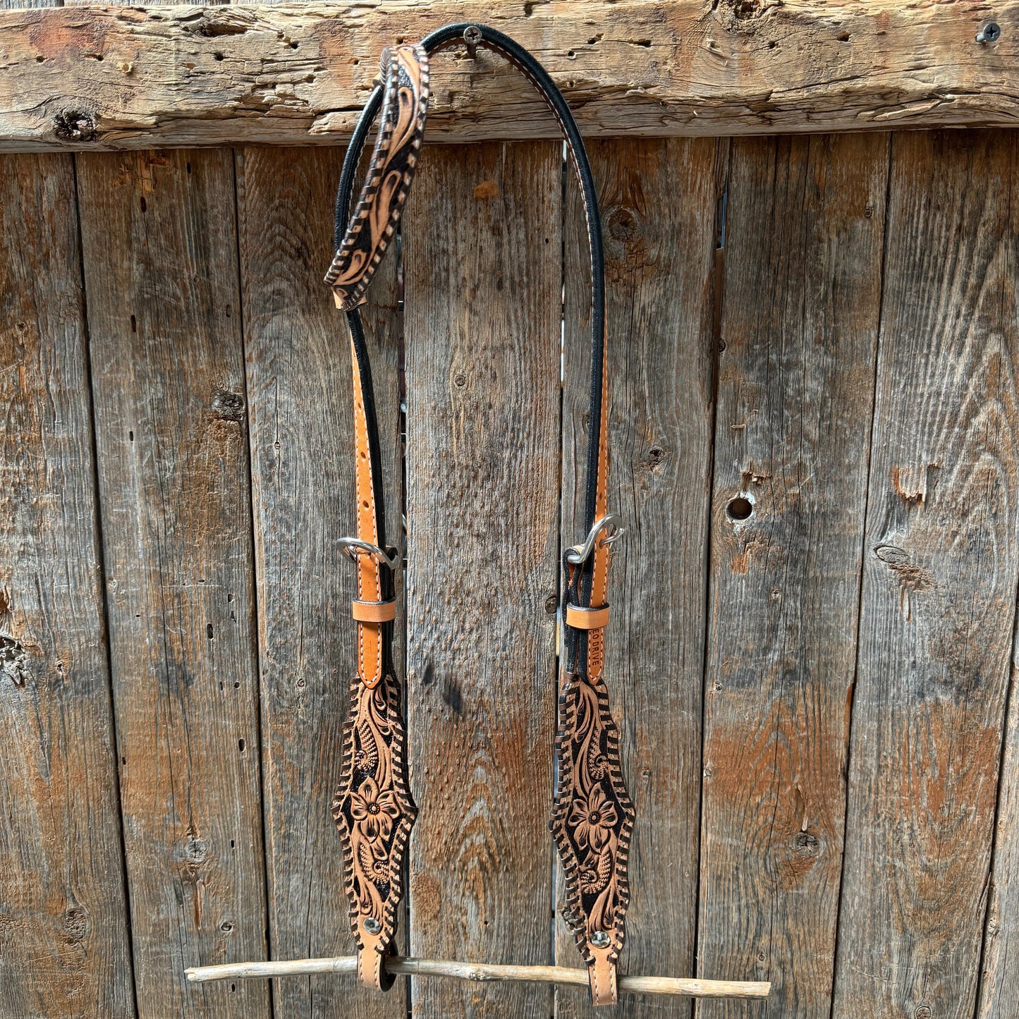 Light Oil Floral Whipstitch One Ear Headstall / Bridle #24387