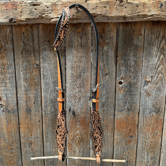 Light Oil Floral Whipstitch One Ear Headstall / Bridle #24387