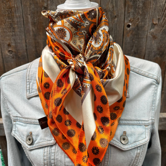 35X35" Orange and Cream Giant Paisley Wild Rag / Scarf WR1028