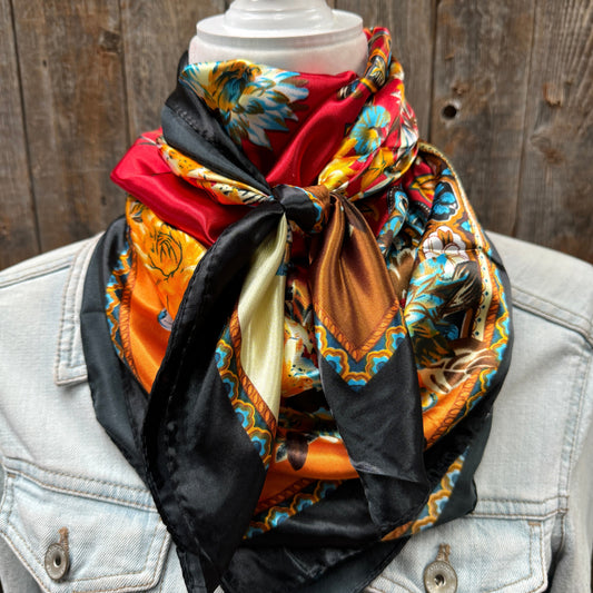 35X35" Black and Red Floral Paisley Wild Rag / Scarf WR1025