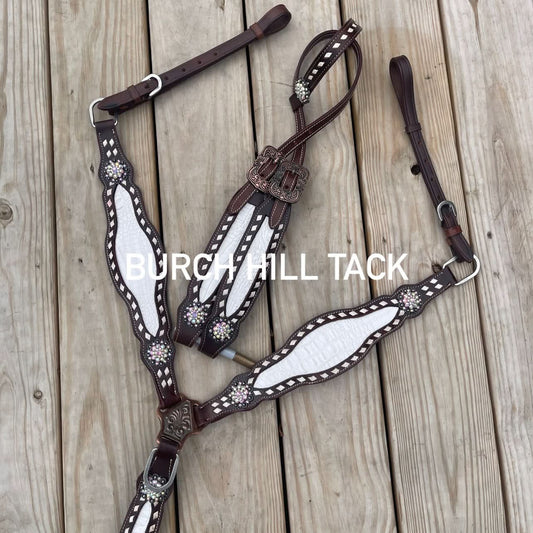 READY TO SHIP Western Tack Set - White with Buck Stitch (BHT040)