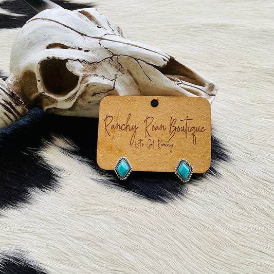 Turquoise Diamond Stud Western Earrings
