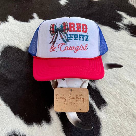 Red White & Cowgirl Western Trucker Hat