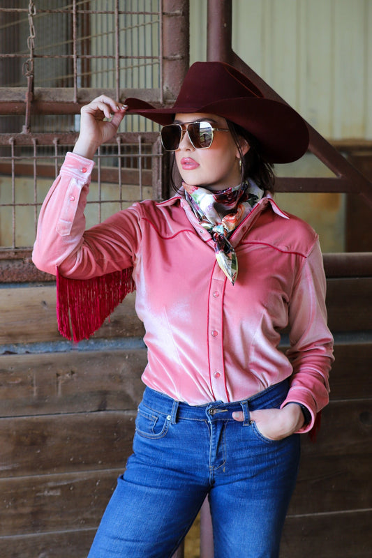 VALENTINA VELVET FRINGE PERFORMANCE RODEO SHIRT