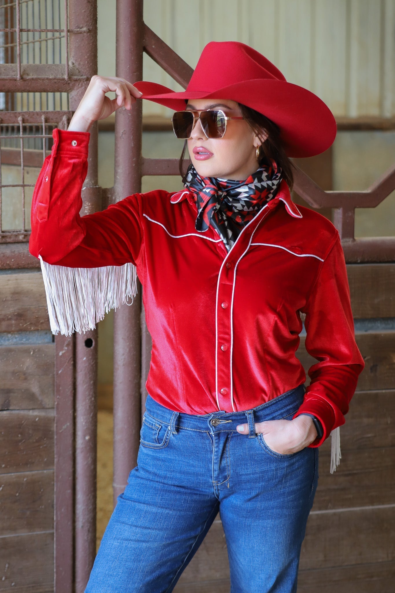 CALGARY VELVET FRINGE PERFORMANCE RODEO  SHIRT