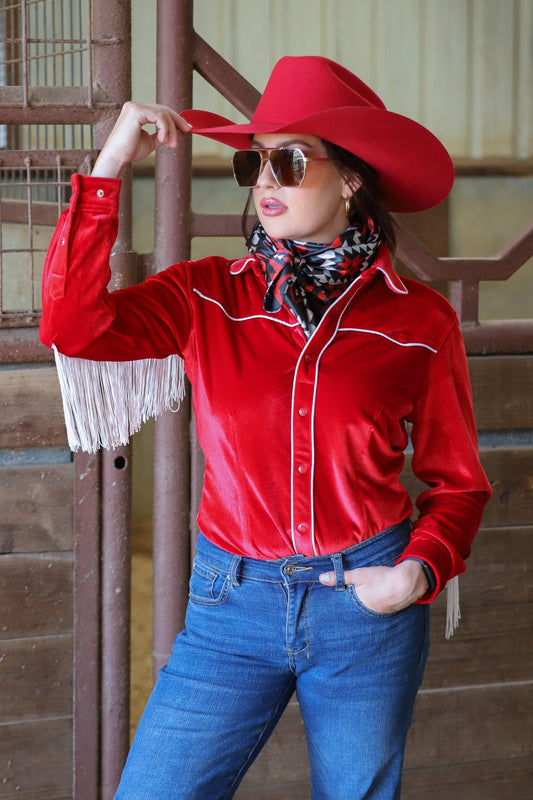 CALGARY VELVET FRINGE PERFORMANCE RODEO  SHIRT
