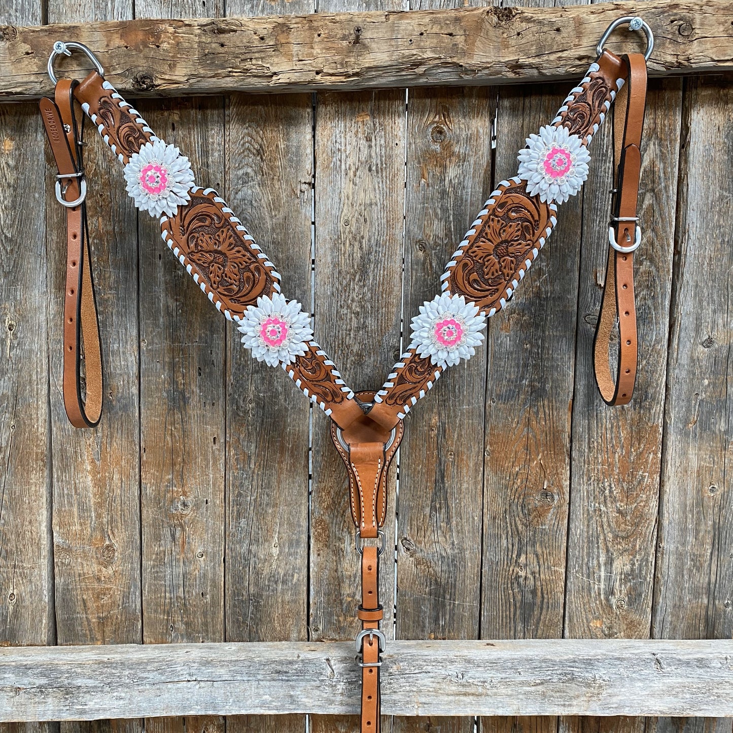 Light Oil Whipstitch Neon and White One Ear/ Breastcollar Tack Set #OEBC561