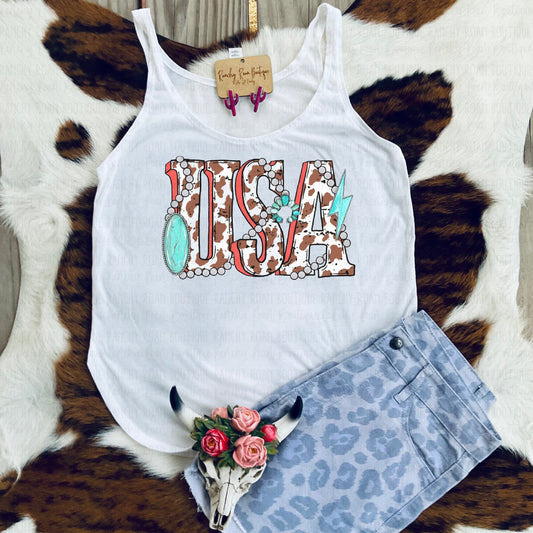 Western U.S.A Cow Print Tank