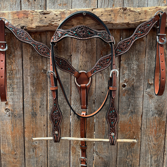 Floral and Teal Dot Pony Tack Set #P56258