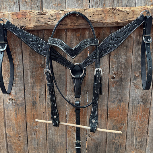 Floral Tooled Black Pony Tack Set #P5066BLK
