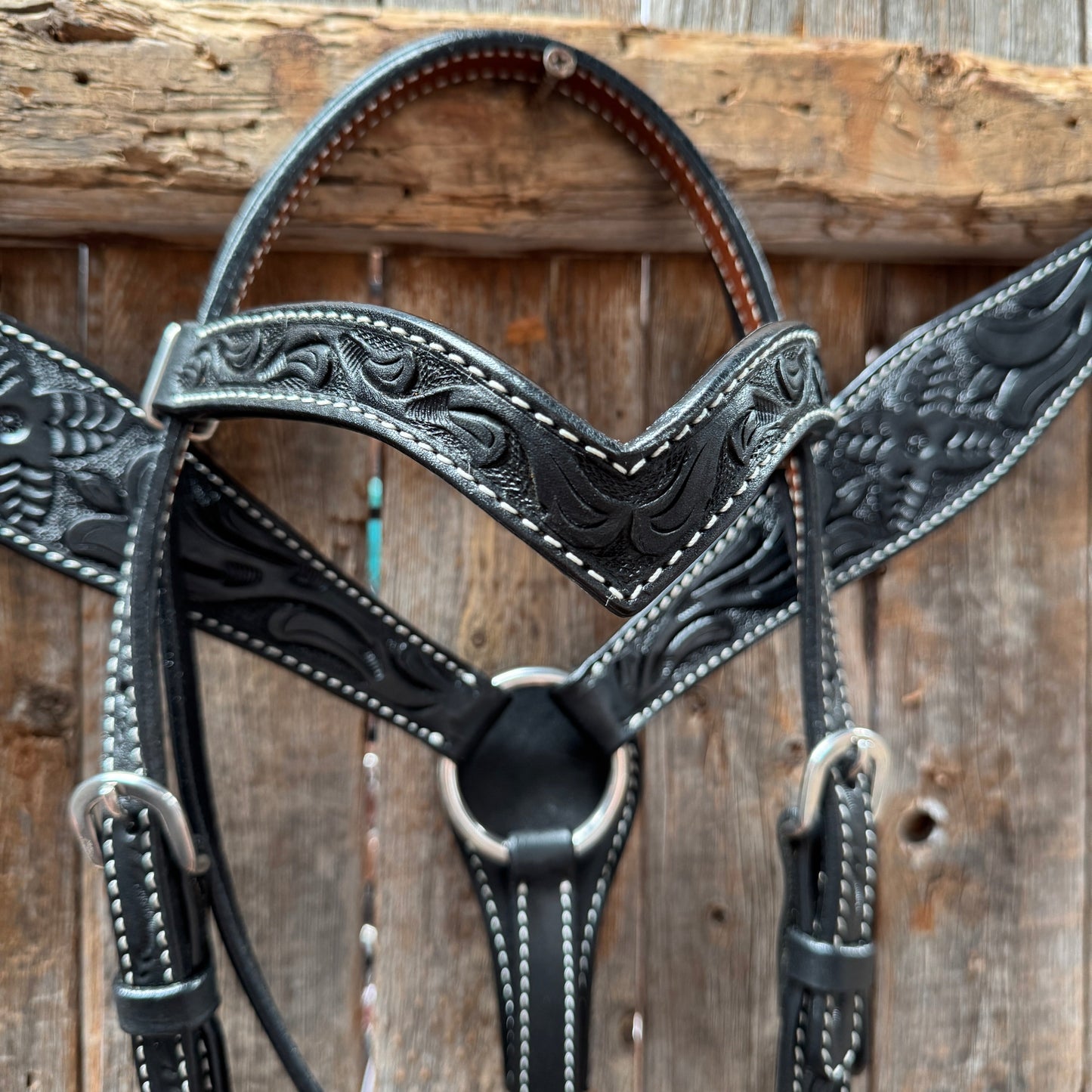Floral Tooled Black Pony Tack Set #P5066BLK