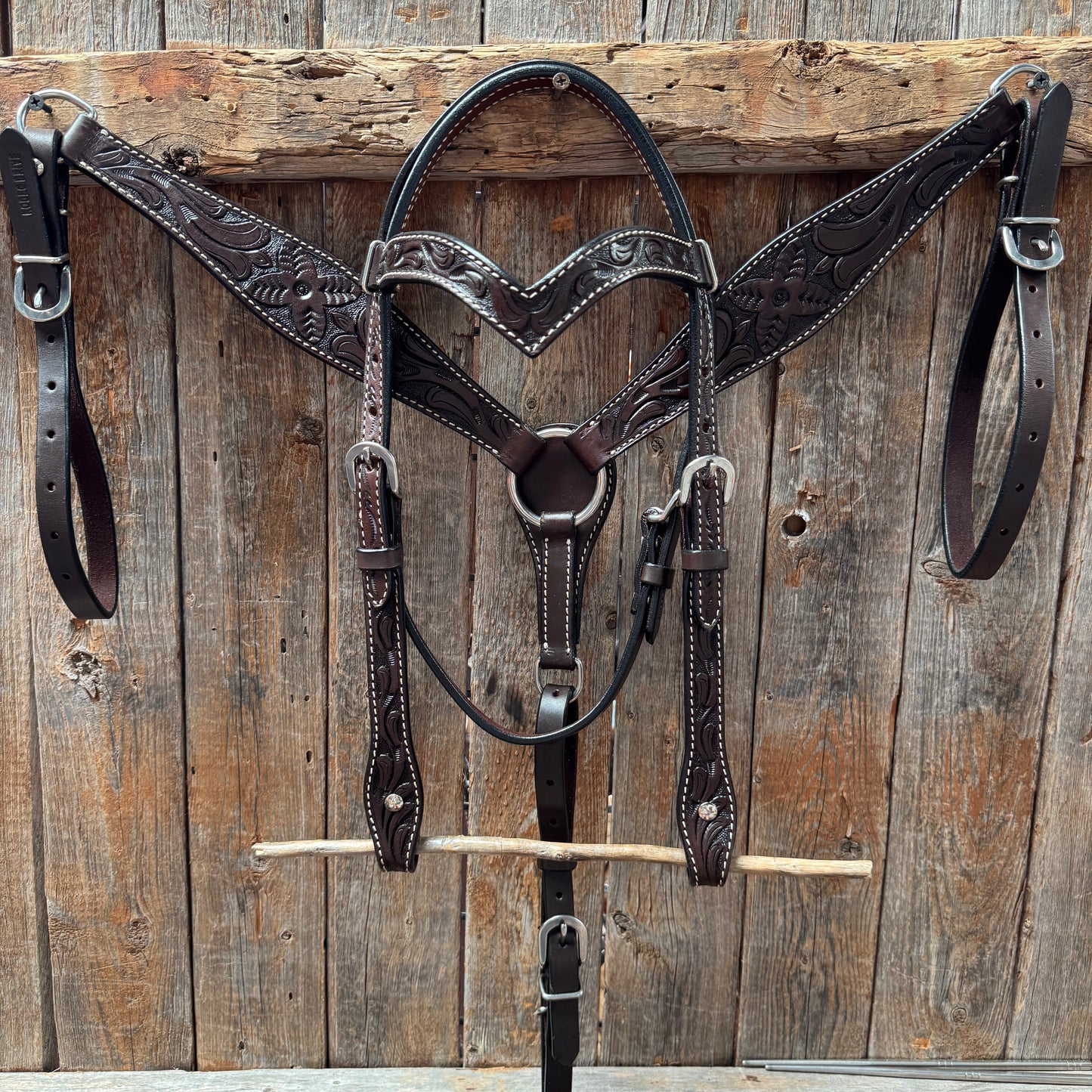 Floral Tooled Dark Oil Pony Tack Set #P5066DK