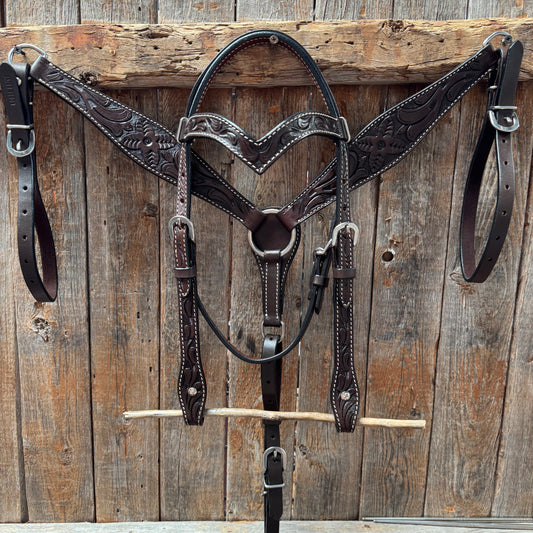 Floral Tooled Dark Oil Pony Tack Set #P5066DK