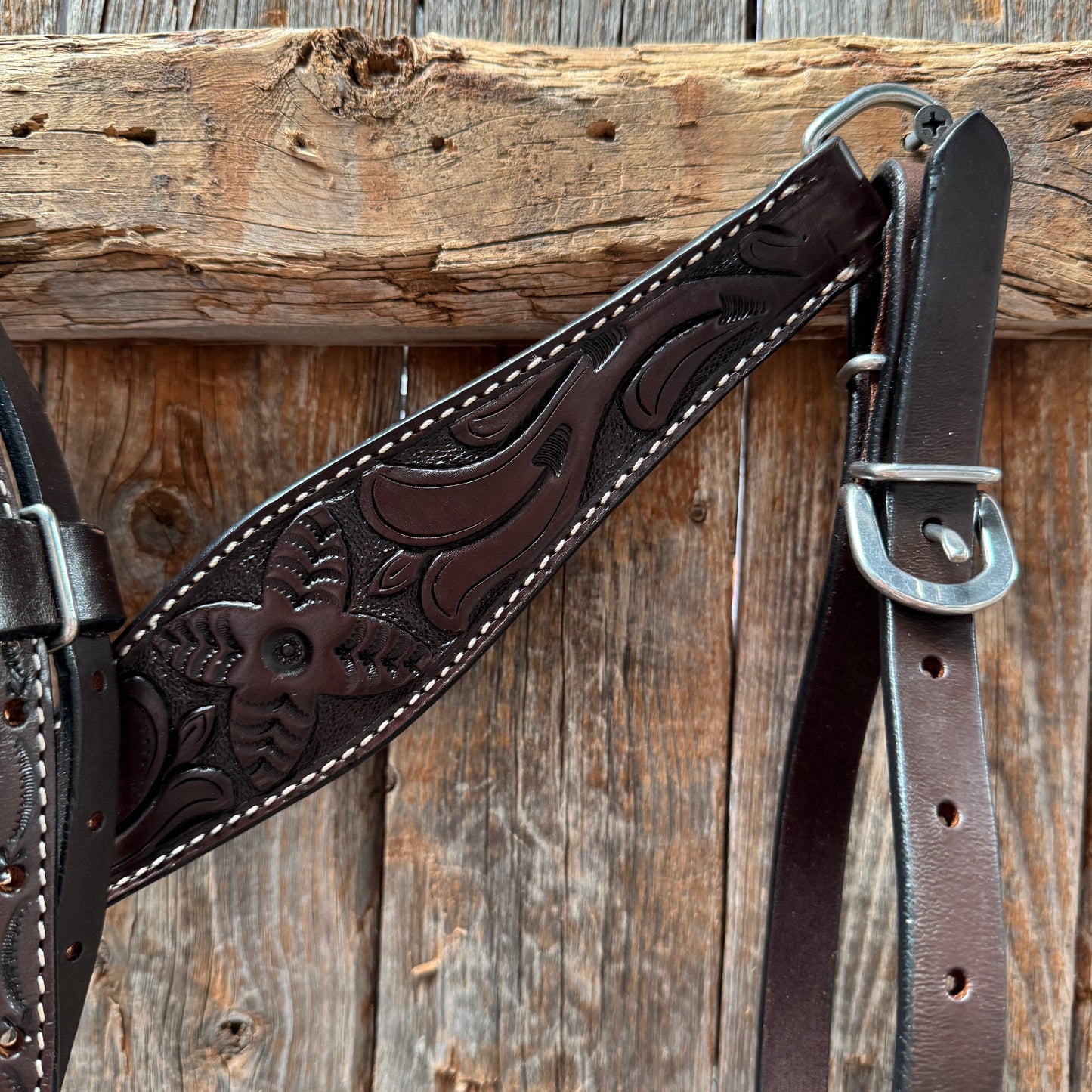 Floral Tooled Dark Oil Pony Tack Set #P5066DK