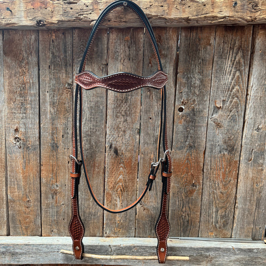 Basketweave Medium Oil Browband Draft Headstall / Bridle