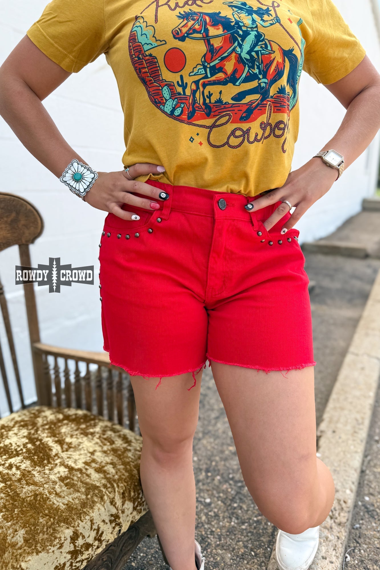 RED- Shenandoah Stud Shorts