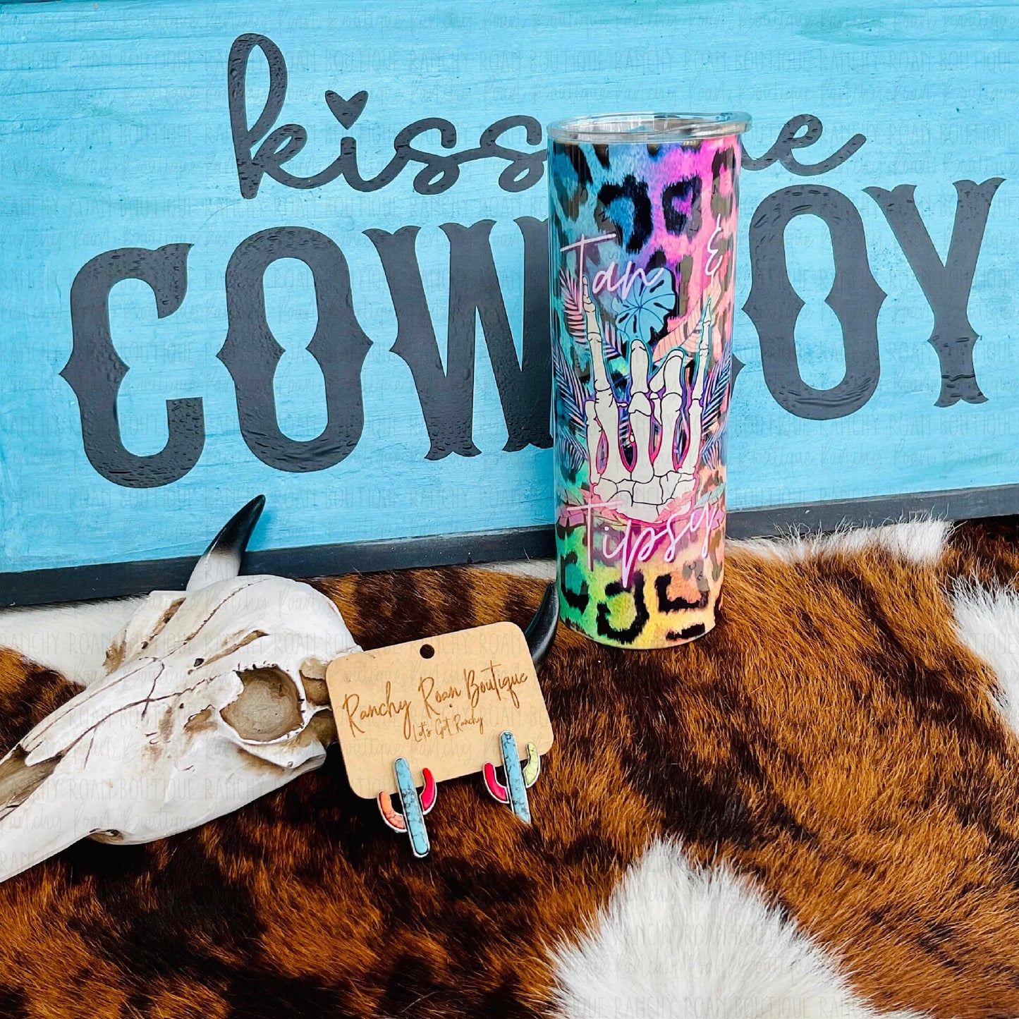Tan and Tipsy Neon Vibes Western Tumbler