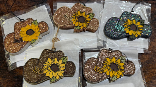 Cowgirl and Sunflower Hat Car Freshie