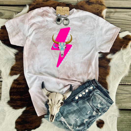 Pink Bolt Skull Western Tee