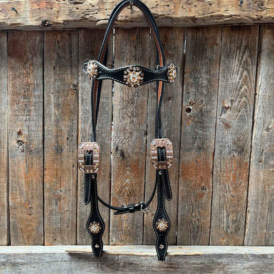 Draft Black Basketweave Champagne and Clear Browband #BB132D