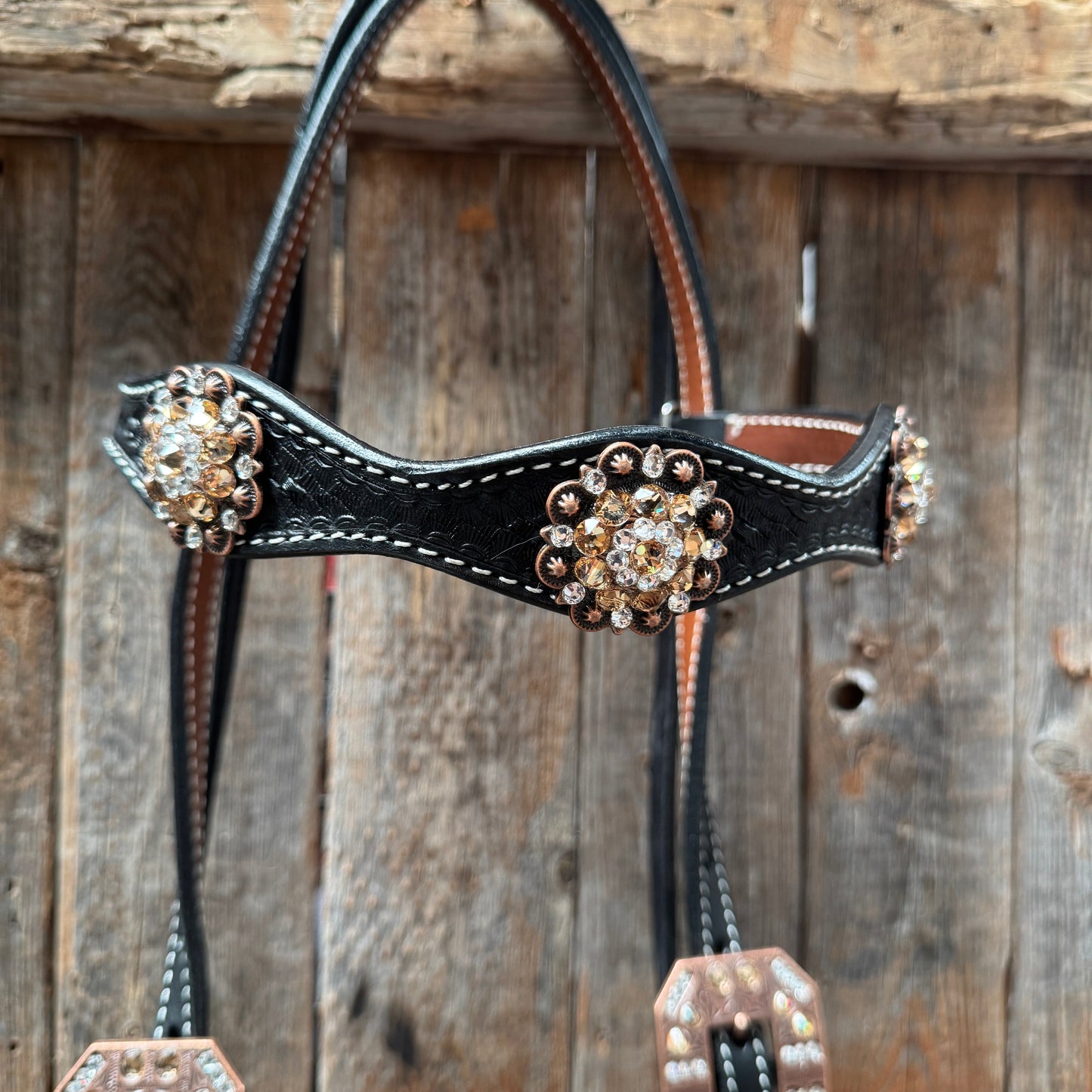 Draft Black Basketweave Champagne and Clear Browband #BB132D