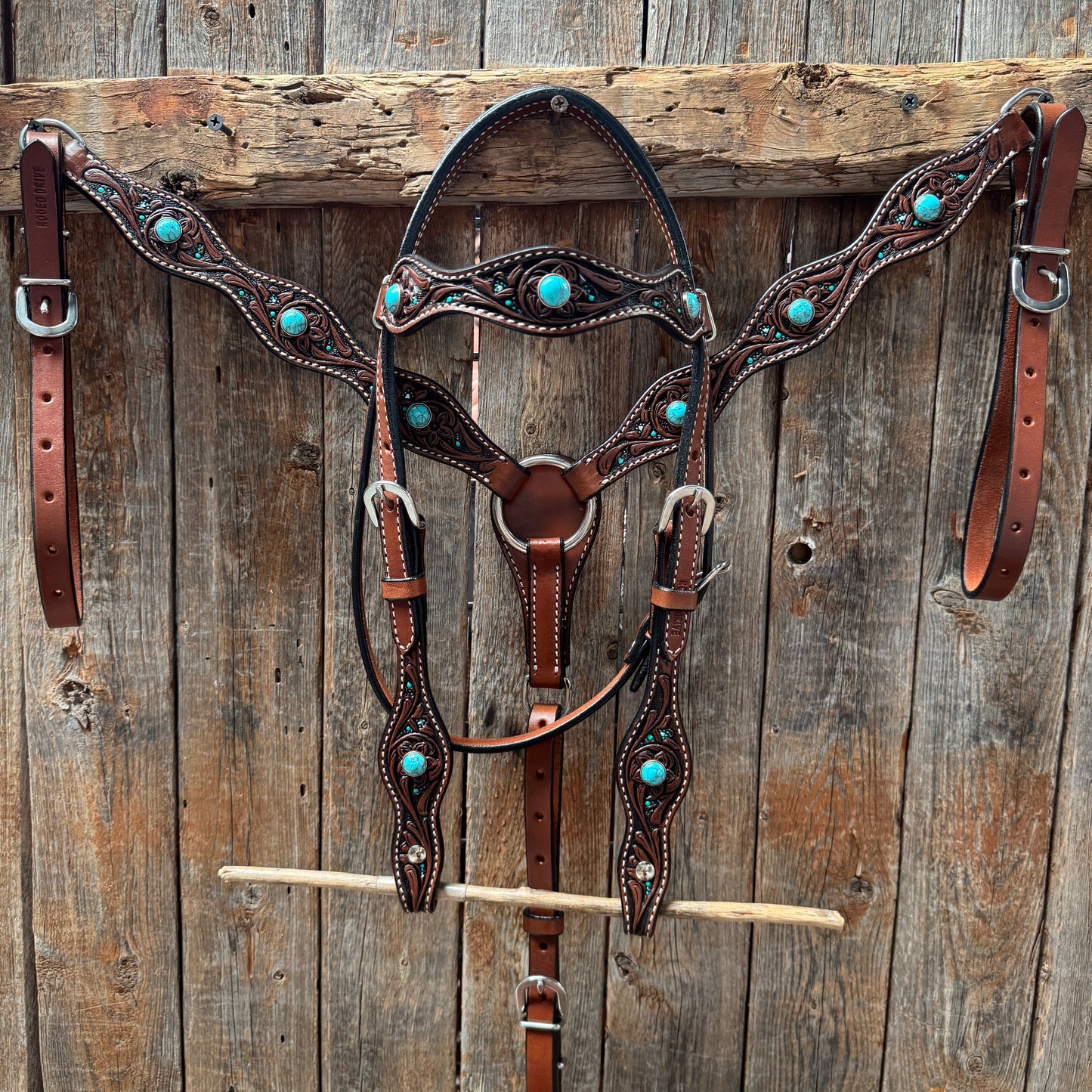 Pony Medium Teal Dot Floral and Turquoise Tack Set #BBBC667P