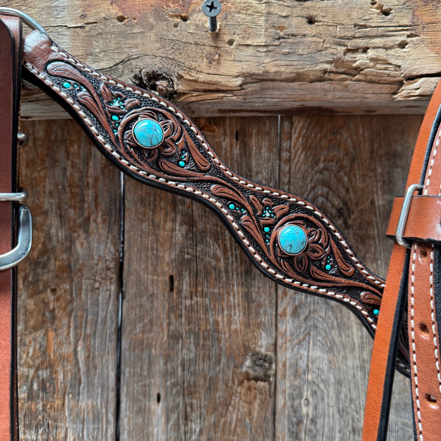 Pony Medium Teal Dot Floral and Turquoise Tack Set #BBBC667P