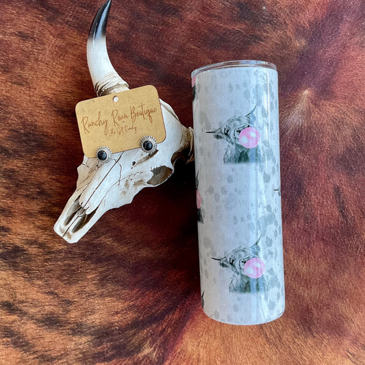 Bubblegum Acid Washed Highland Cow 20oz Skinny Tumbler