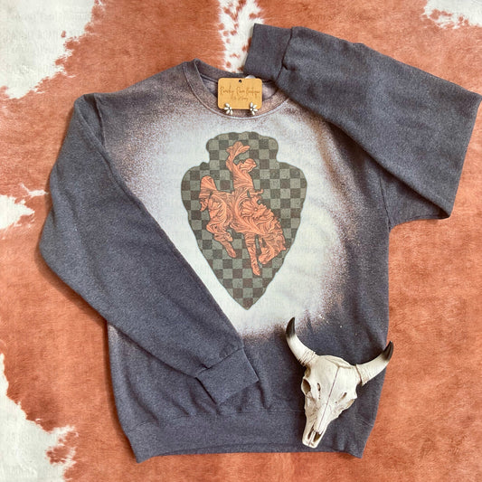 Checkered Buckin Bronc Western Trendy Sweatshirt