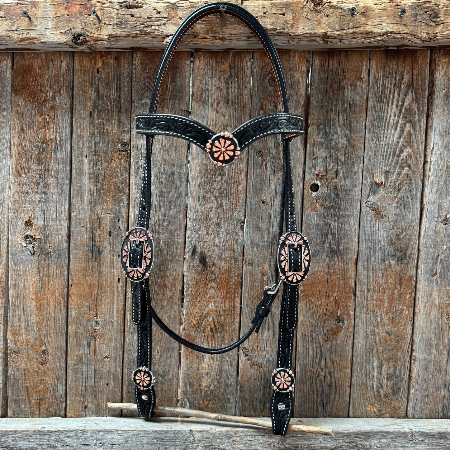 Draft Black Floral Copper Flower V-Browband #BB134D