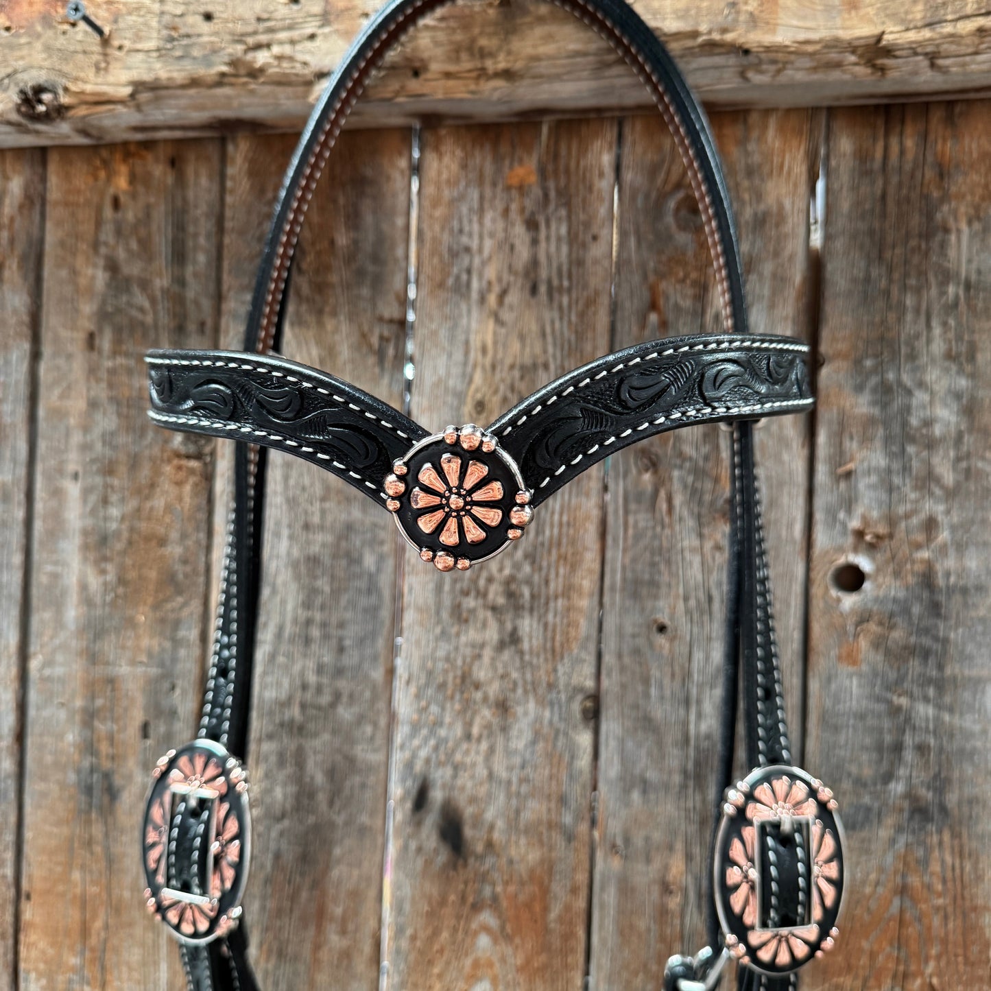 Draft Black Floral Copper Flower V-Browband #BB134D