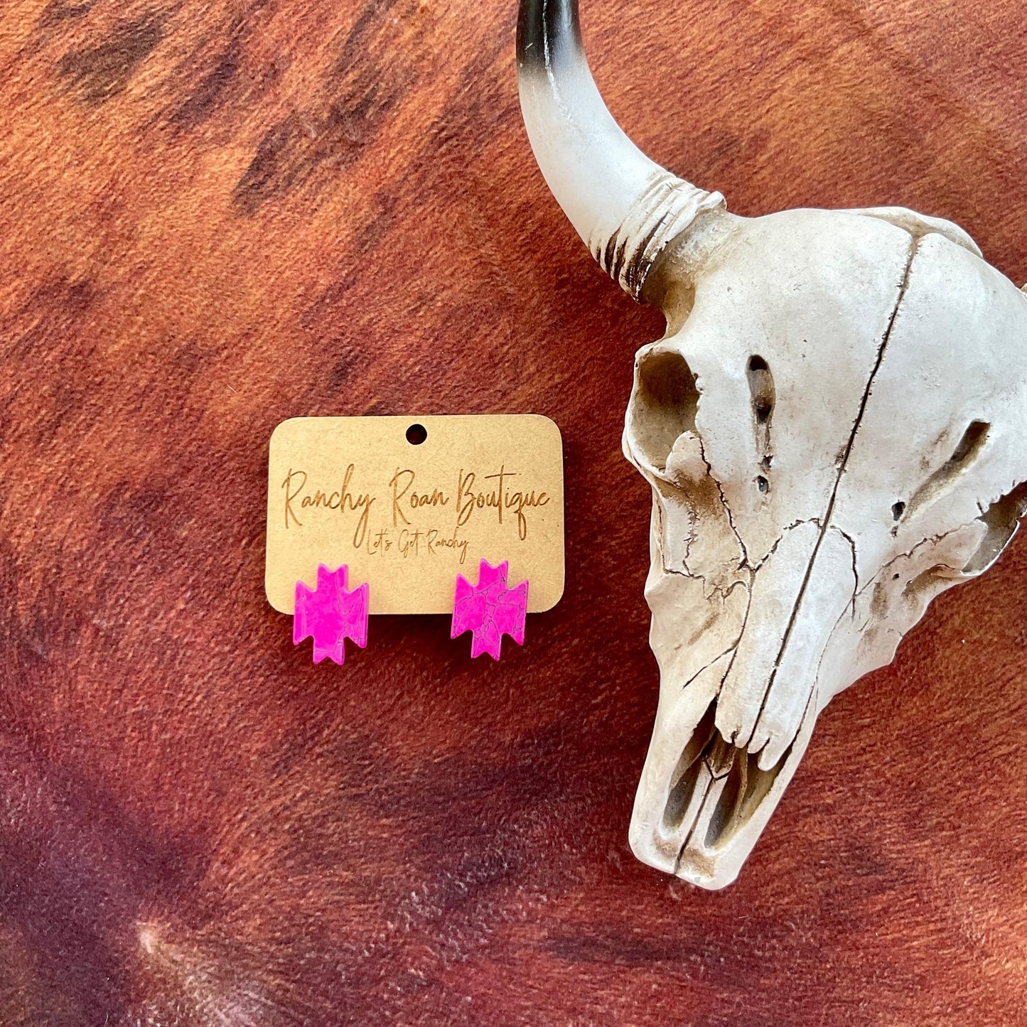 Western Aztec Stud Pink Earrings