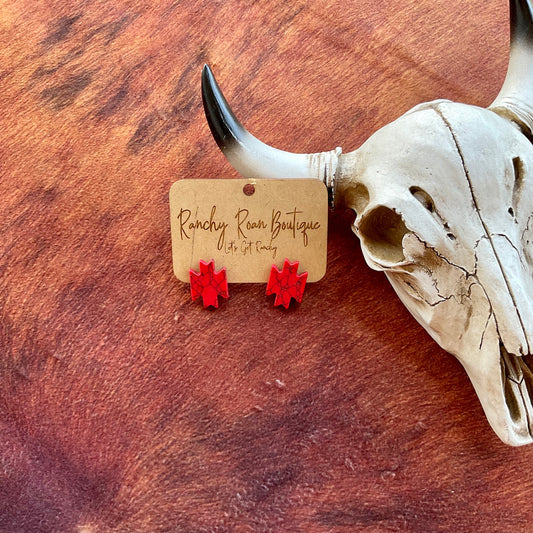 Western Aztec Stud Red Earrings