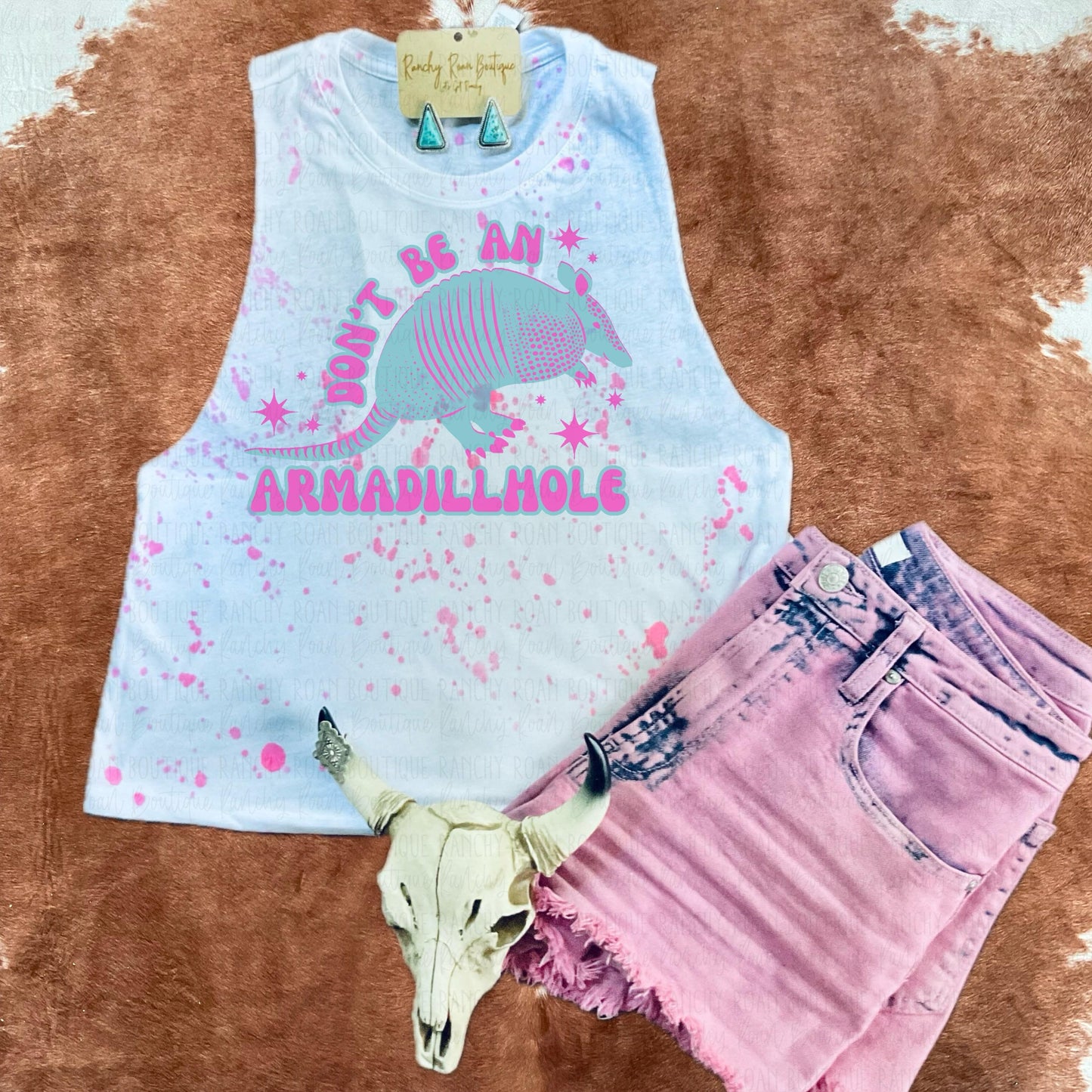 Don’t Be An Armadillhollo Western Distressed Crop Top