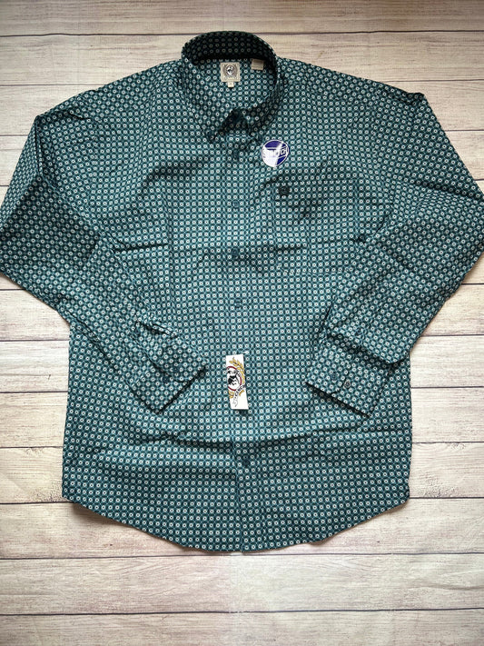 Mens button up Stretch- Teal Flow