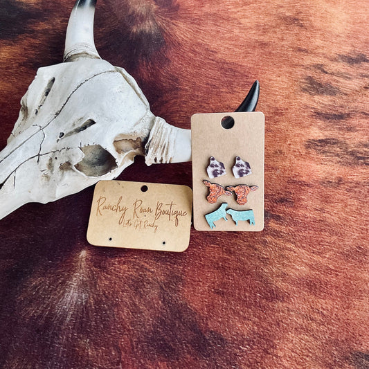 3 Pair Western Wooden Earring Set