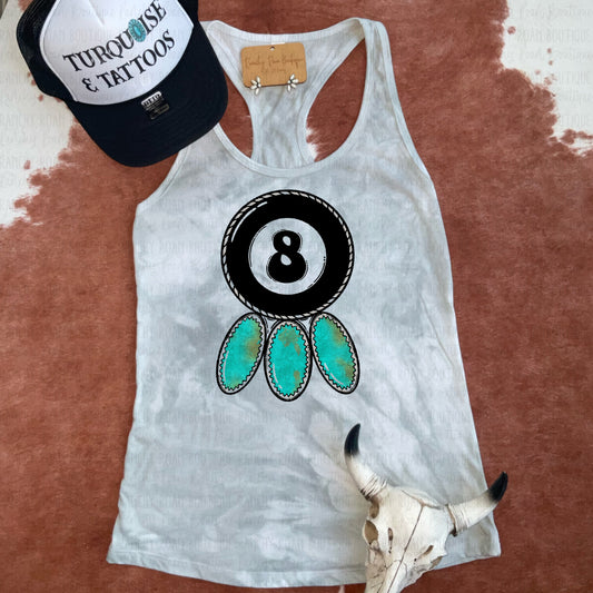Distressed Turquoise Western 8 Ball Racerback Tank