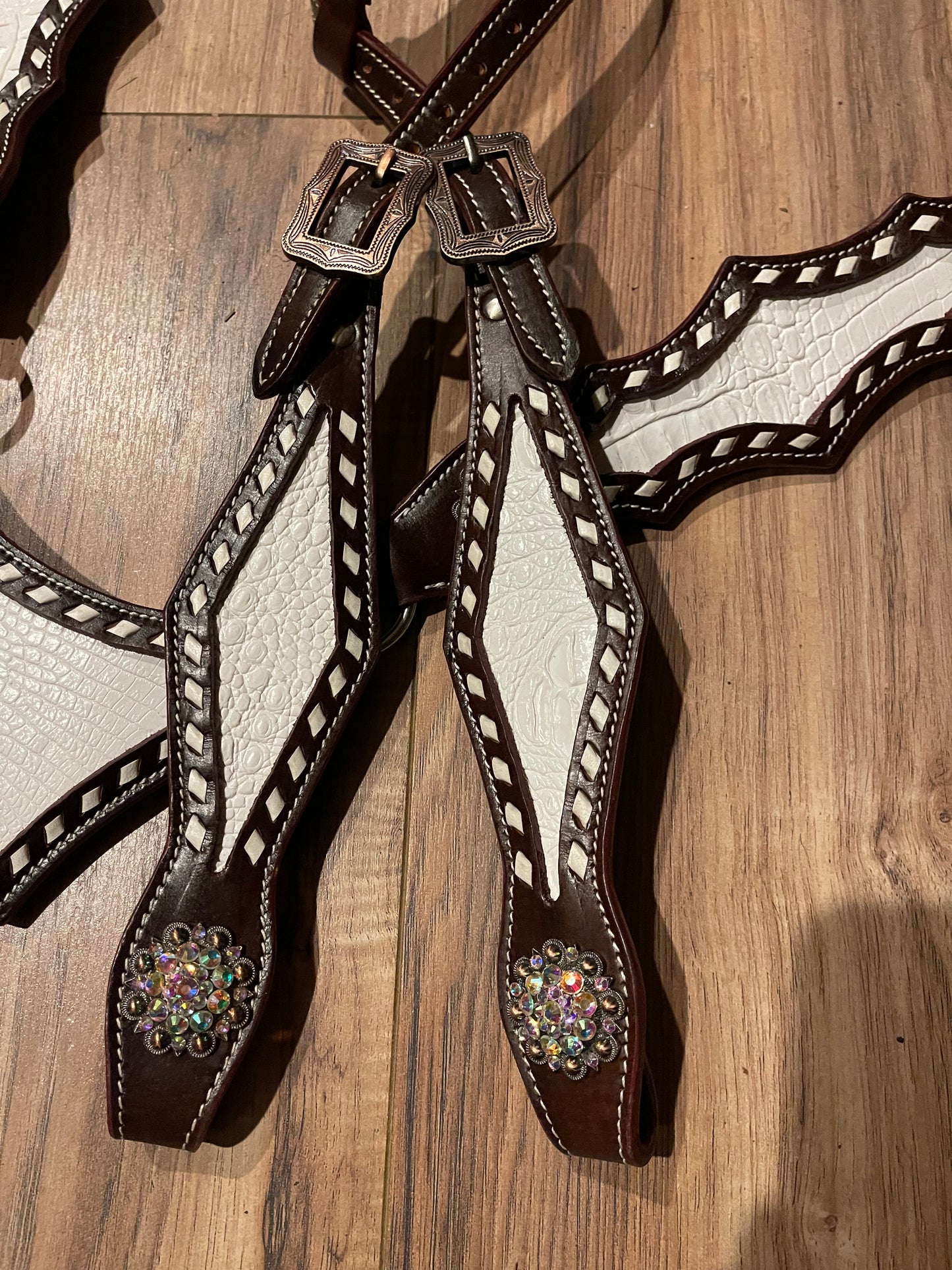 White dark brown western tack set Headstall breast collar (BHT066)