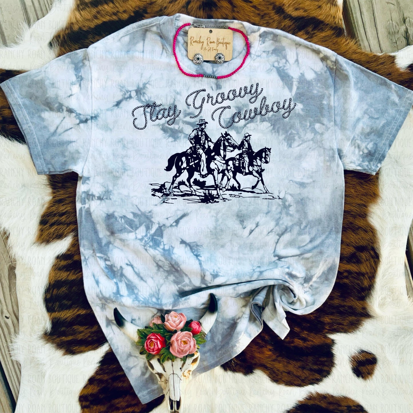 Stay Groovy Cowboy - Western Graphic Tee with Hand Dyed Design