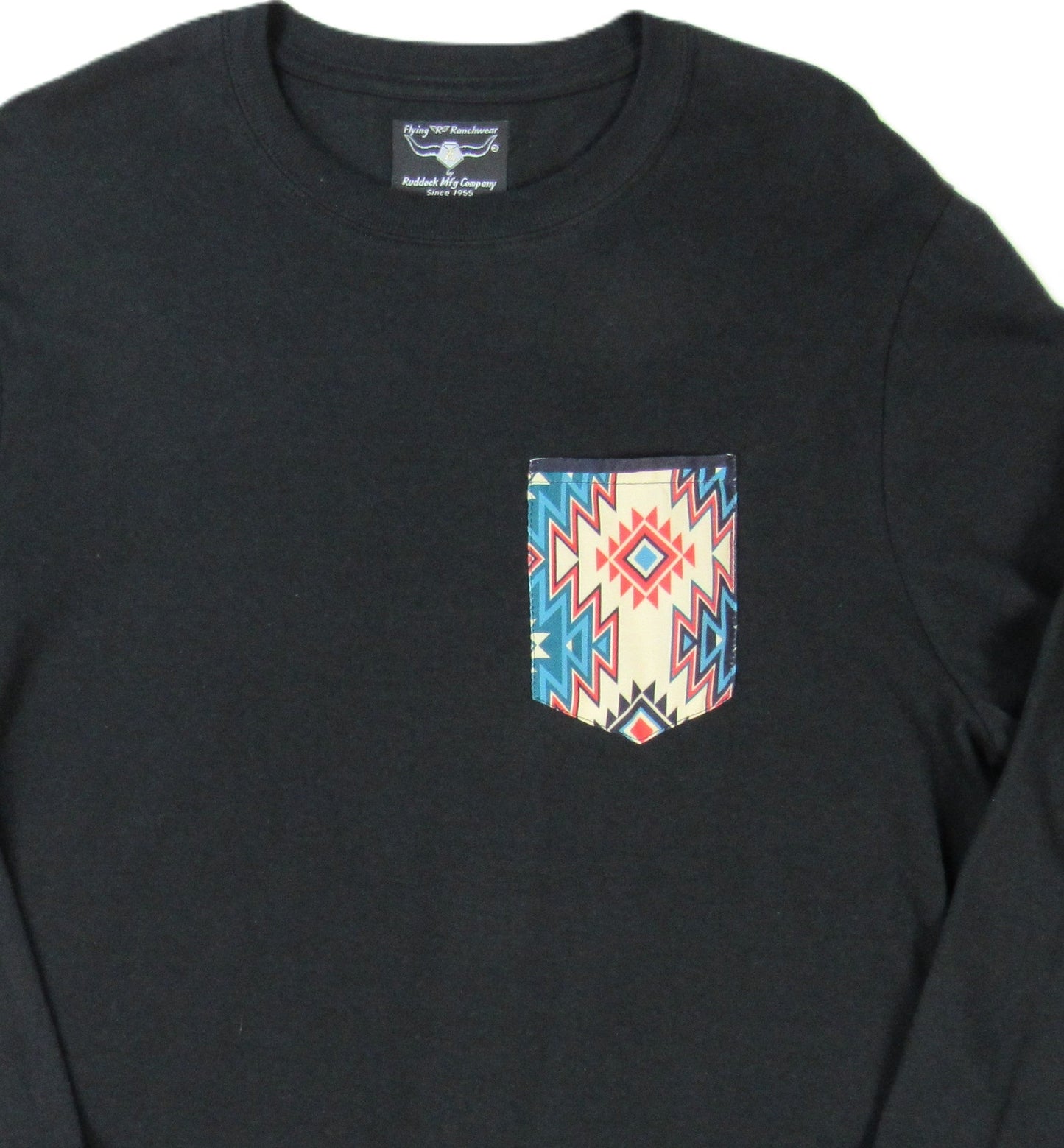 Flying R Ranchwear - Black with Southwest Print - Long Sleeve - Pocket T-shirt - Made in USA