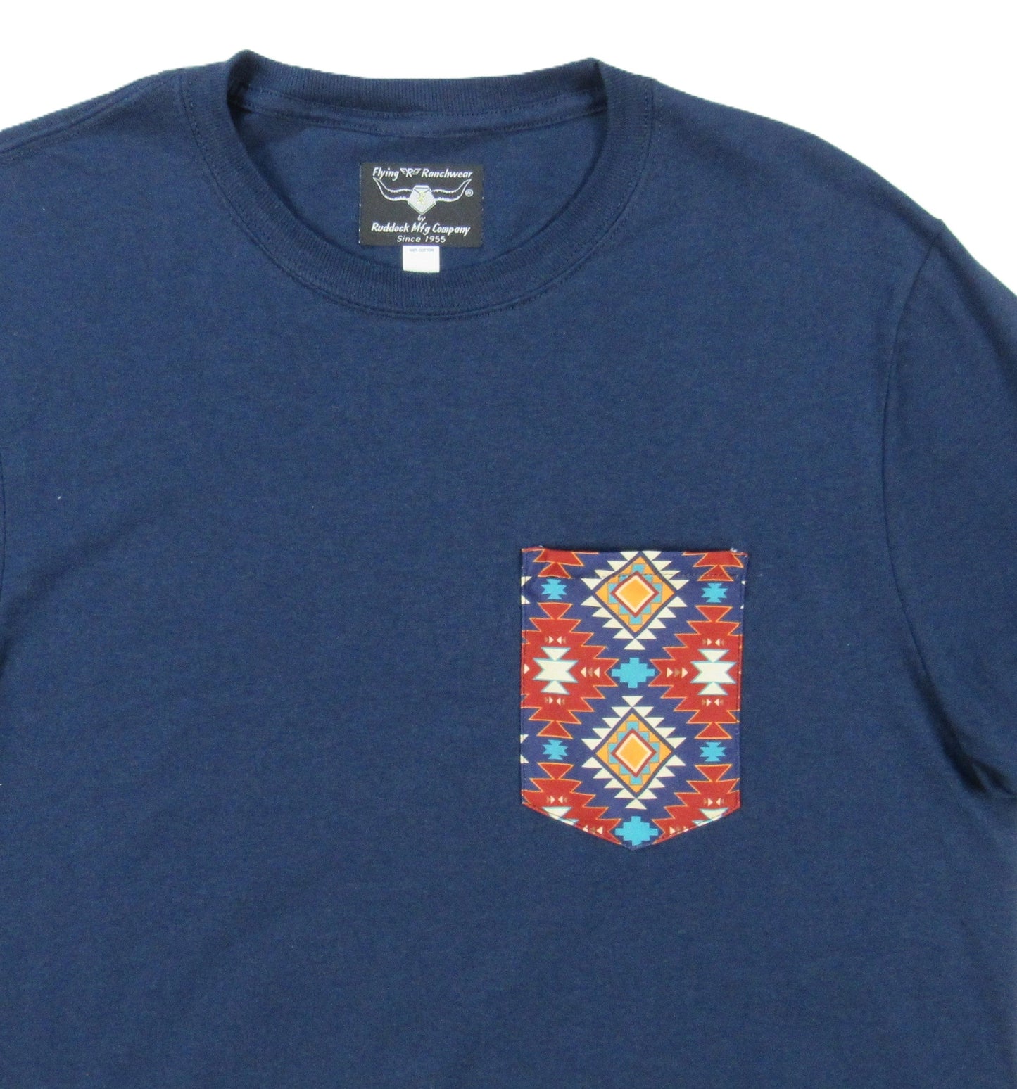 Flying R Ranchwear - Navy with Southwest Print - Pocket T-shirt - Made in USA
